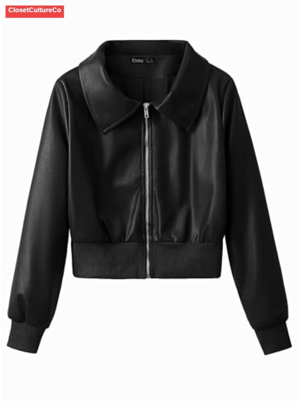 Faux Leather Moto Biker Bomber Jacket Zip Up Fitted Long Sleeve
